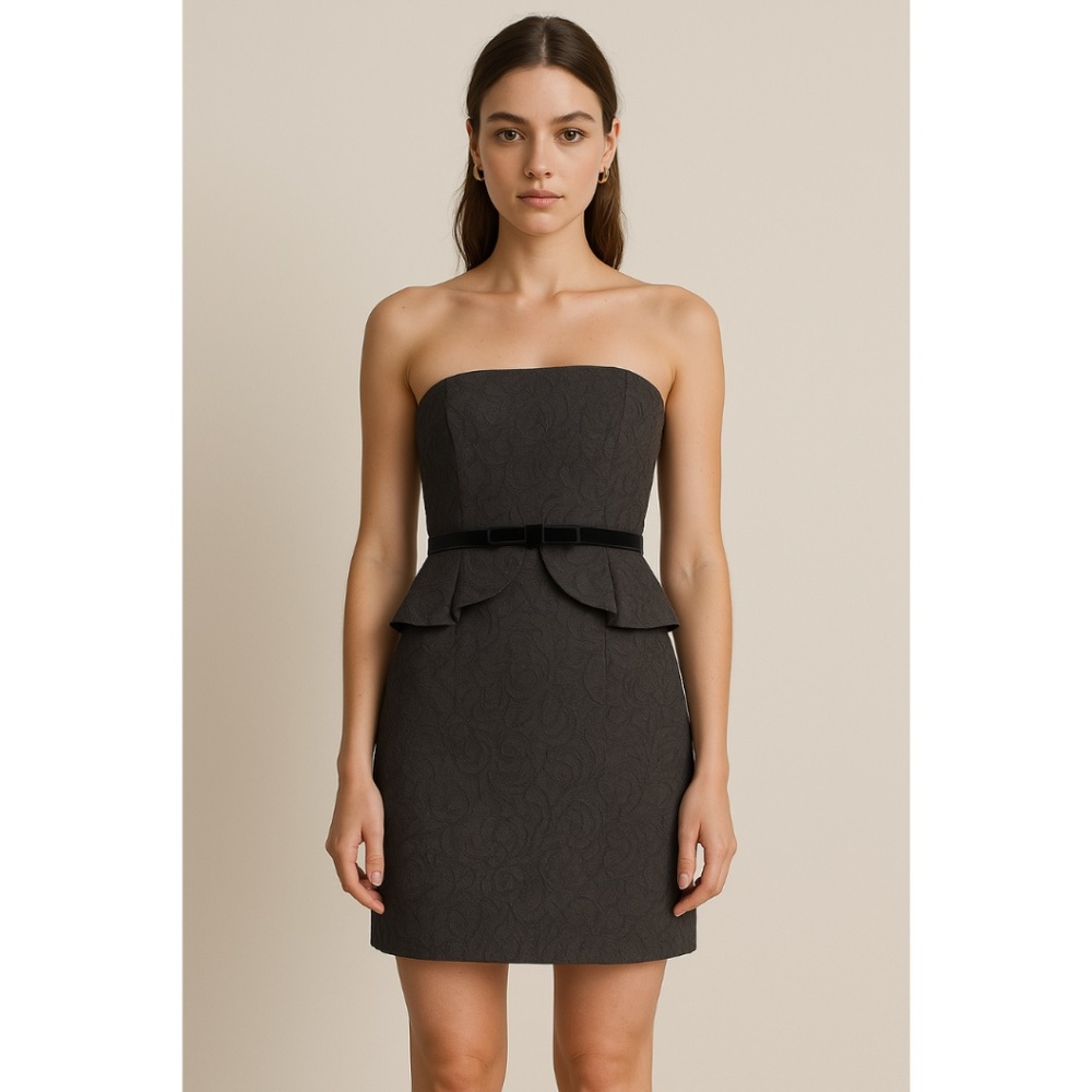 WHBM Women's Dress Size 6P Y2K Lace Strapless Peplum Velvet Belt Party